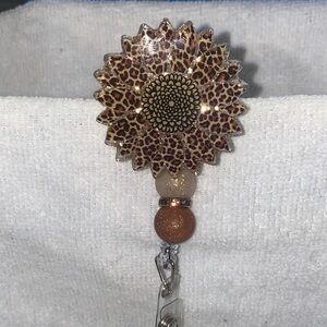 Leopard Print Sunflower Badge reel with Gold Accents